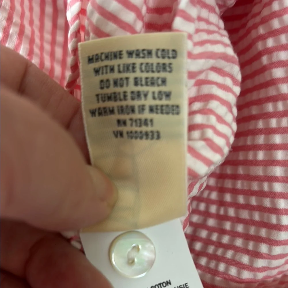 L.L. Bean Pink Striped Women's Short Sleeve Button-Up Shirt - Picture 4 of 6